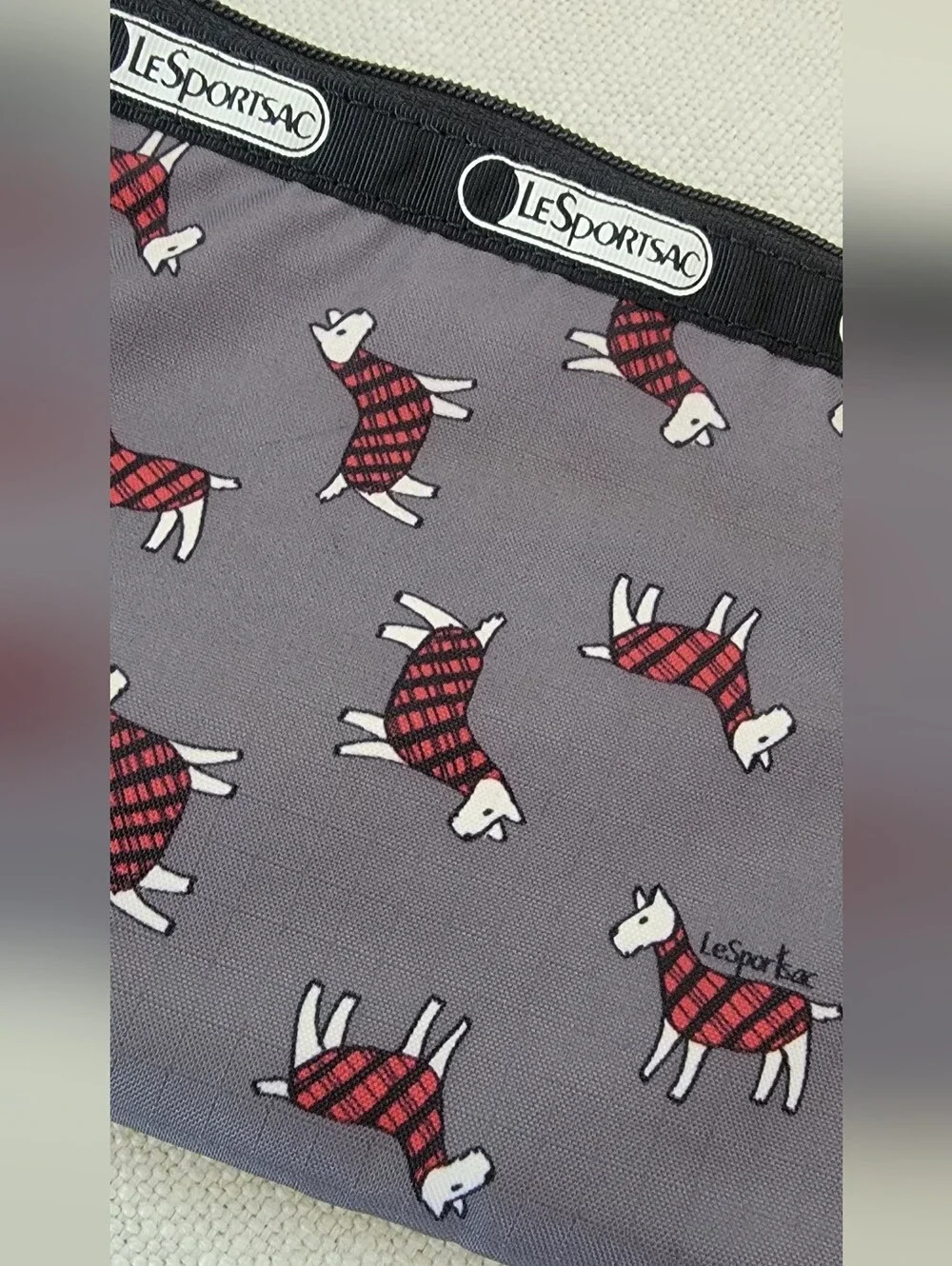LeSportsac Gray Triple-Zip Pouch with Terrier Toss Print!